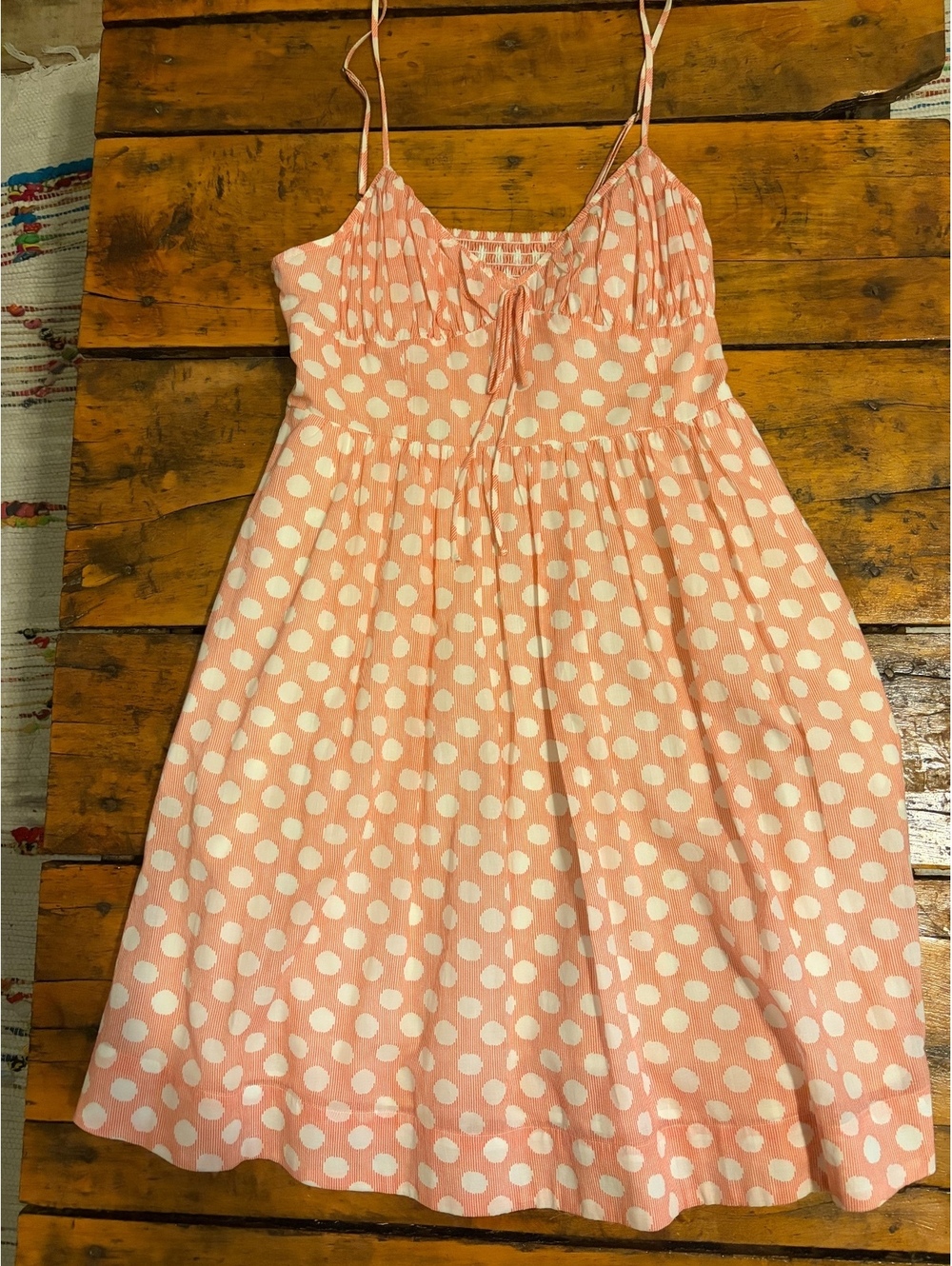 Anthropologie Akemi + Kin Coral and Cream spaghetti strap lined dress size Small